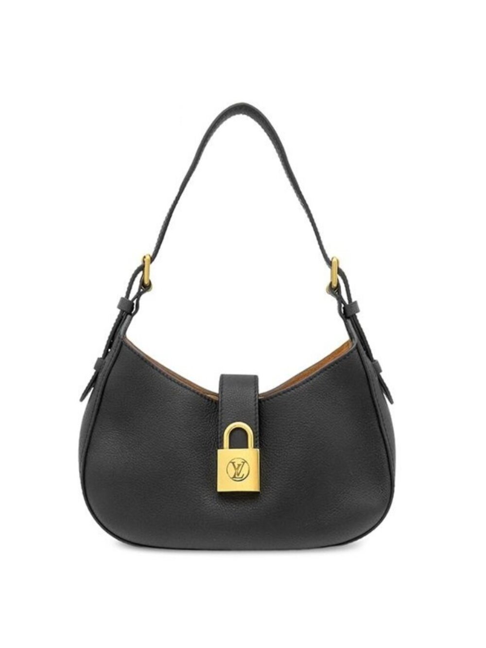 Louis Vuitton Shoulder Bag Lowkey Grain Calf Leather Black Gold Padlock Motif